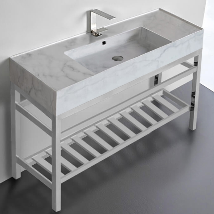 Scarabeo 5125-F-CON2 Modern Marble Design Ceramic Console Sink and Polished Chrome Base